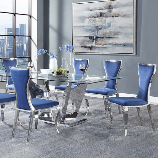 Azriel Dining Table: (Clear Glass & Mirrored Silver Finish)