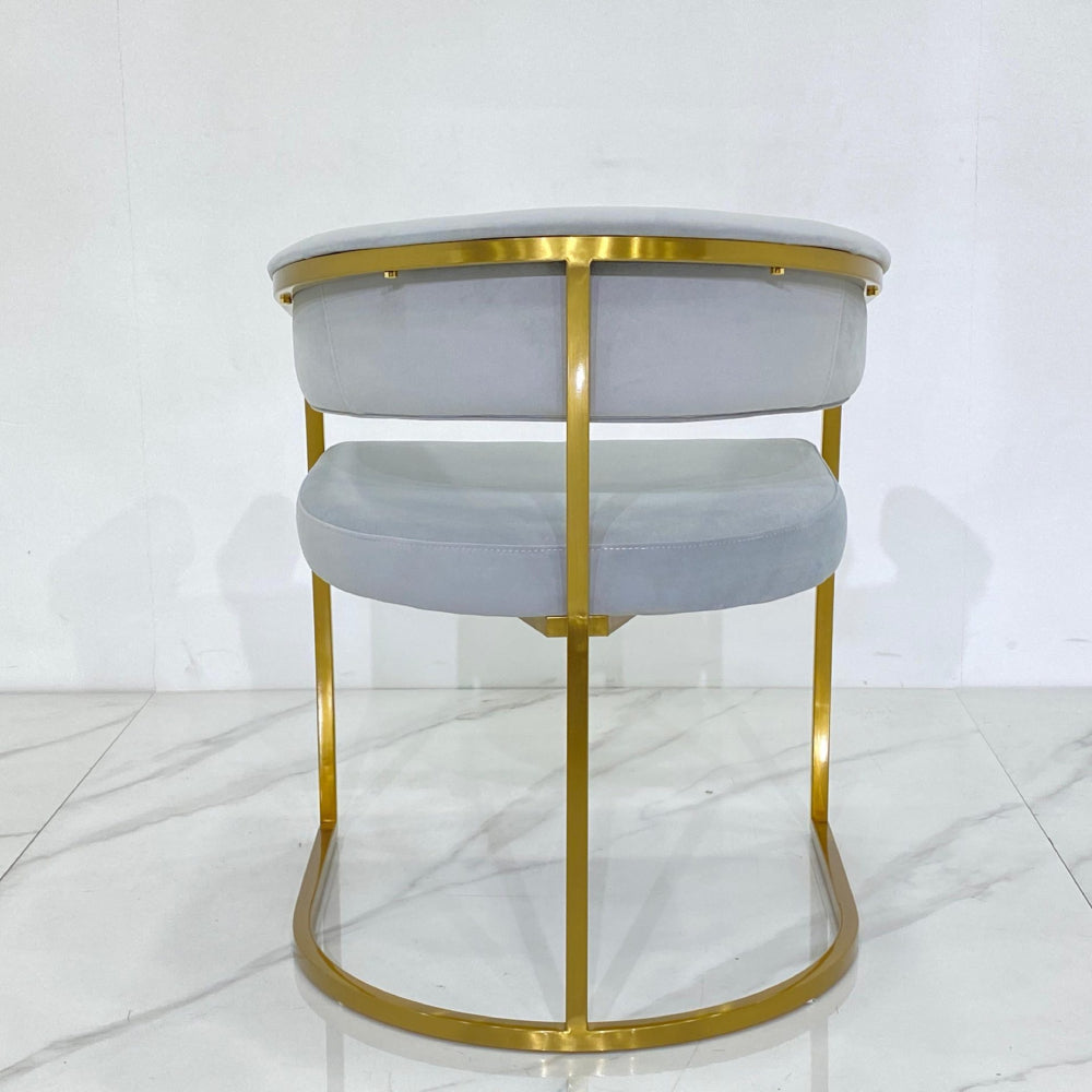 Dunia Dining Chair: (Light Grey and Gold Velvet Chair with Metal Arm)