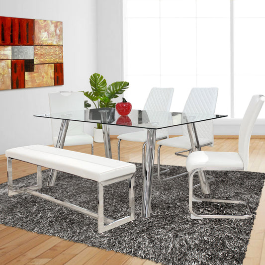 Rectangular Dining Table (Tempered Glass Top With Chrome Legs)