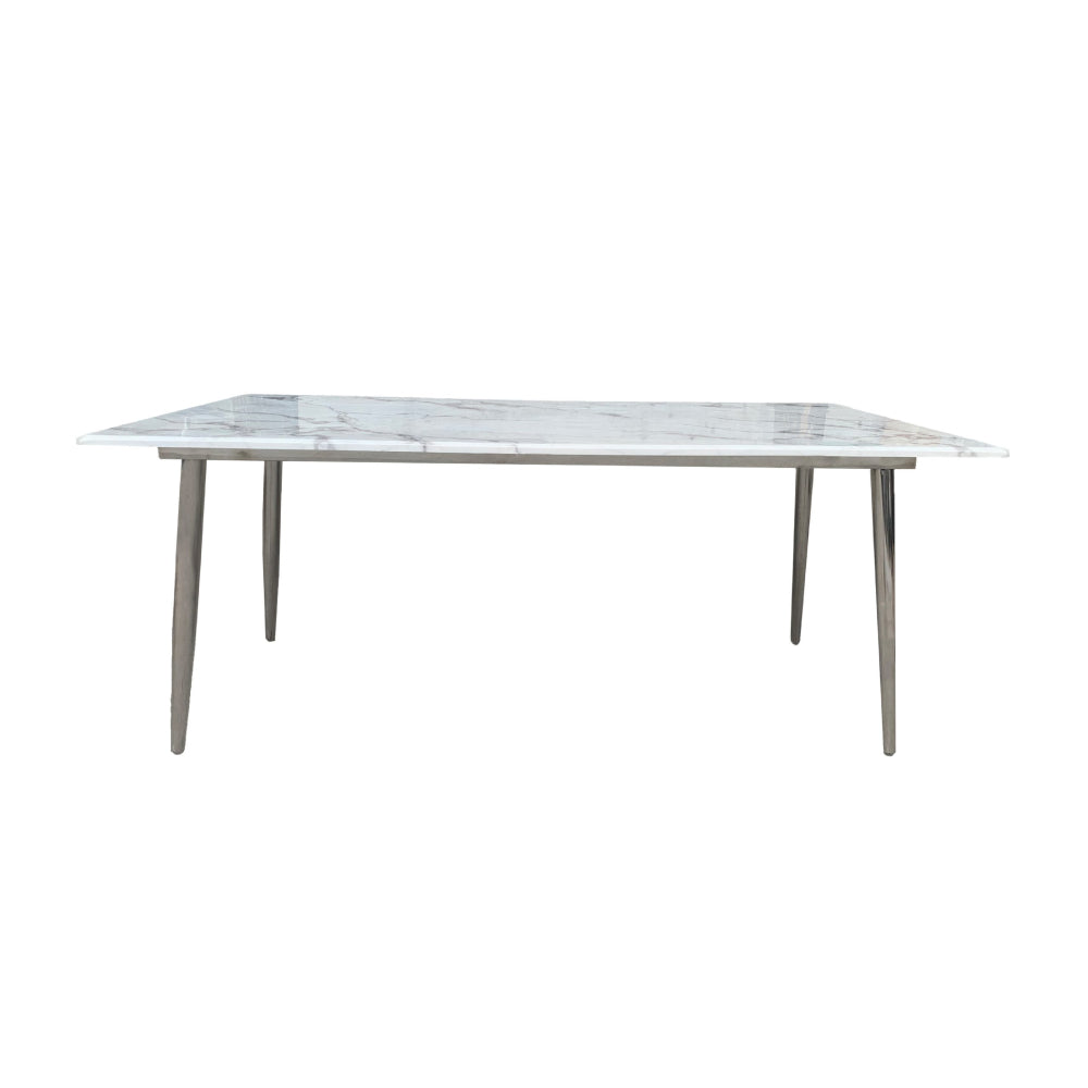 Rectangular Dining Table Marble Finish Top with Chrome Legs