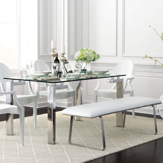 Dining Table Polished Stainless Steel (Tempered Glass Top)
