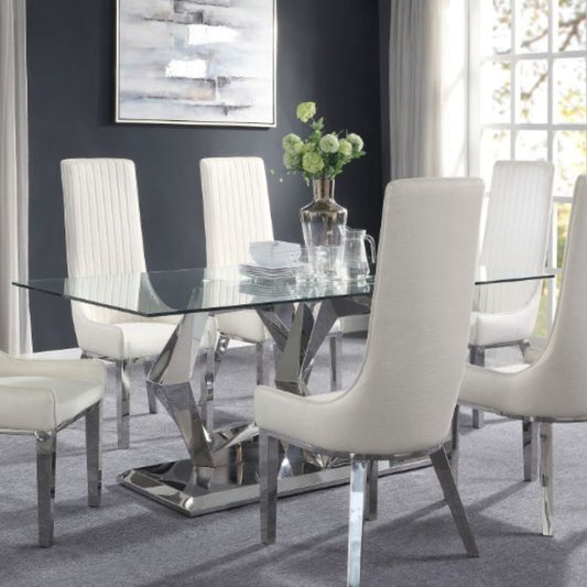 Gianna Dining Table: (Clear Glass Top & Stainless Steel)