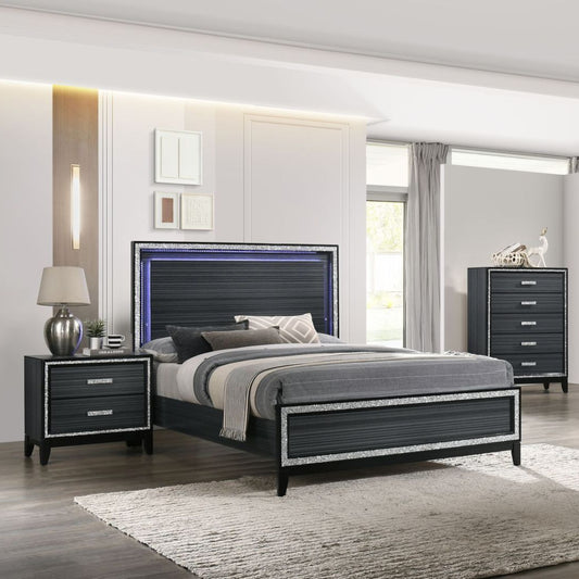 Haiden Eastern King Bed: (LED & Weathered Black Finish)