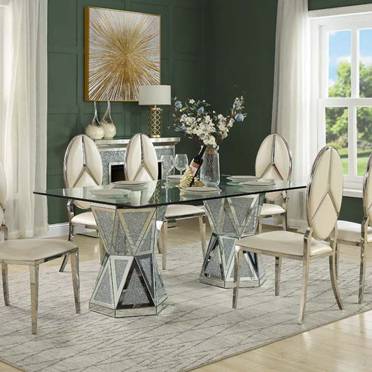 Noralie Dining Table: (Mirrored & Faux Diamonds)