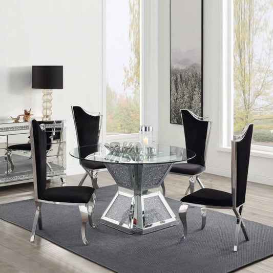 Noralie Dining Table: (Clear Glass, Mirrored & Faux Diamonds)