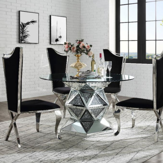 Noralie Dining Table: (Mirrored & Faux Diamonds)