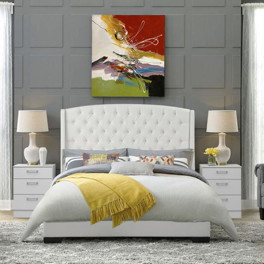 Contemporary Elegance: PU Queen Bed in Stunning White Finish