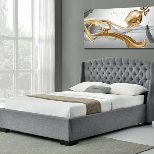 Queen Bed: (Upholstered in Fabric with Rounded Top – Tufted Headboard)