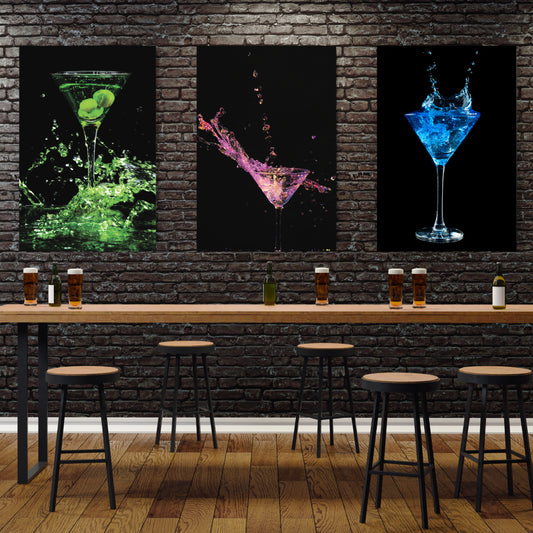 Three beverage panels to decorate the wall (Acrylic or Tempered Glass)